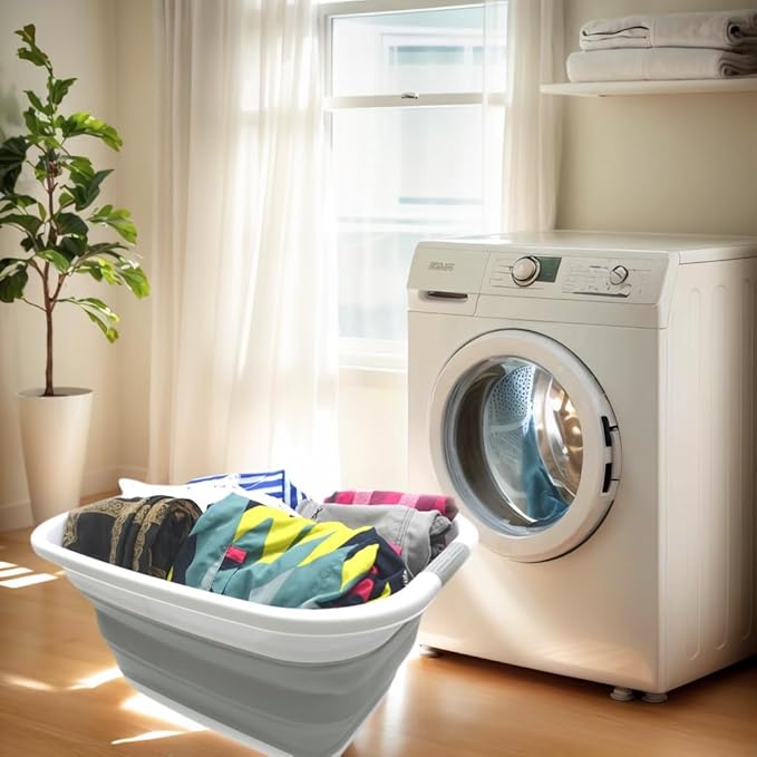 SAMMART 31L (8.1 gallon) Collapsible Plastic Laundry Basket-Foldable Pop Up Storage Container-Portable Washing Tub - Space Saving Hamper/Basket, Water capacity: 23L (6 gallon) (1, Grey)