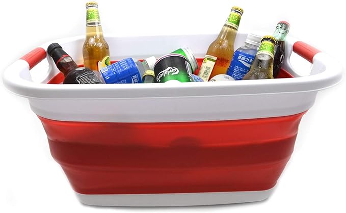 SAMMART 31L (8.1 gallon) Collapsible Plastic Laundry Basket-Foldable Pop Up Storage Container-Portable Washing Tub-Space Saving Hamper/Basket, Water capacity: 23L (6 gallon) (1, Red)