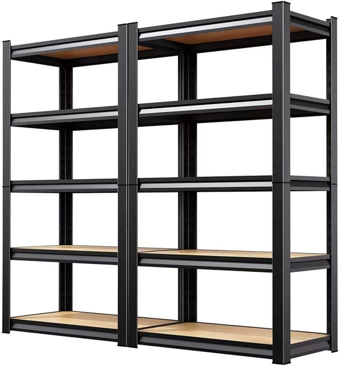 Set of 2 Garage Shelving Heavy Duty Storage Shelves, Metal Adjustable Shelving Unit, Utility Garage Organizer Shelf for Basement, Pantry, Kitchen, Warehouse,11.8" Dx27.5 Wx71.2 H Black
