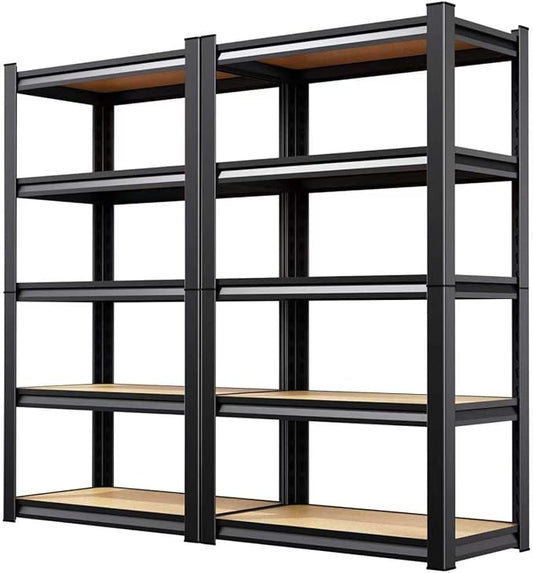 Set of 2 Garage Shelving Heavy Duty Storage Shelves, Metal Adjustable Shelving Unit, Utility Garage Organizer Shelf for Basement, Pantry, Kitchen, Warehouse,11.8" Dx27.5 Wx71.2 H Black