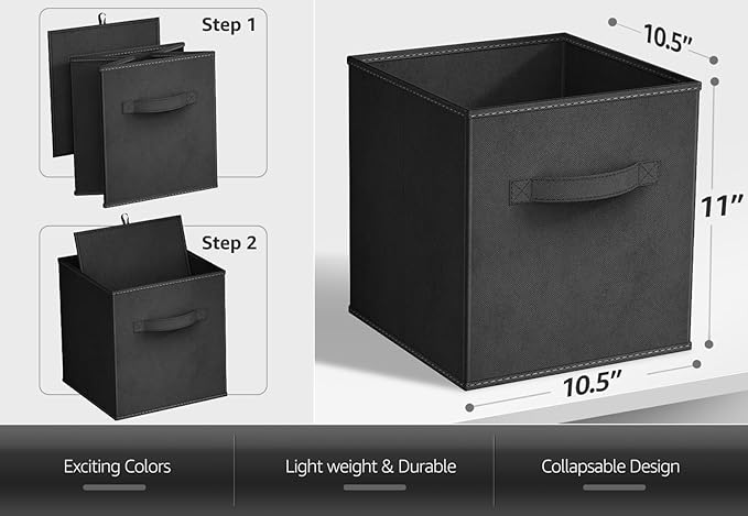 Sorbus Foldable Storage Cubes - 6 Pack, 11 Inch, Black, Fabric, Foldable, Storage and Organization, Versatile Use, Collapsible Storage, Lightweight and Durable