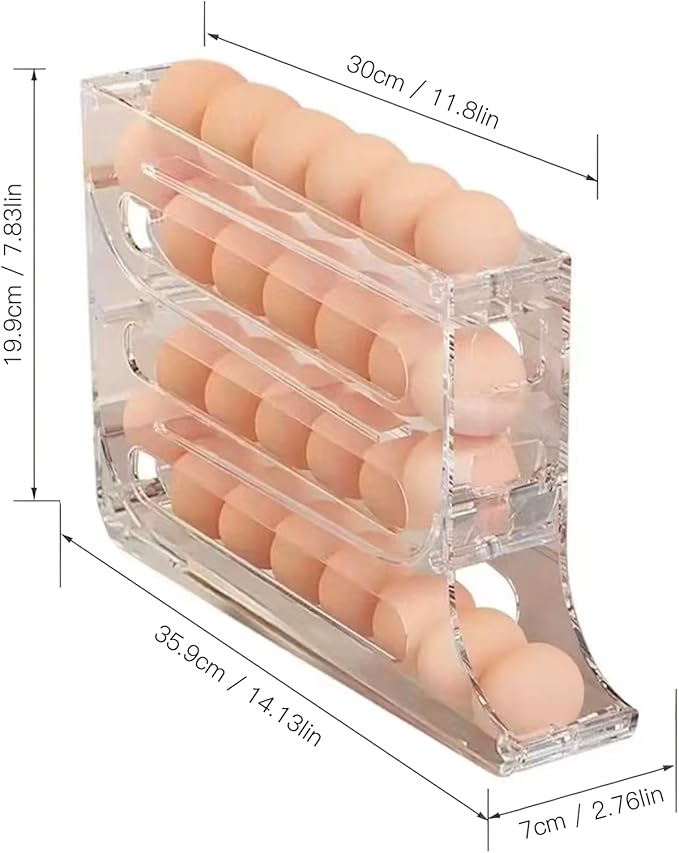 Automatic Rolling Egg Storage For Refrigerator,Fridge Organizer,Space Saving Refrigerator Egg Holder For Fridge,Egg roller holds 28 eggs,For Refrigerator,Kitchen,Cabinets,Tabl(transparent)