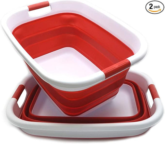 SAMMART Set of 2-31L (8.1 gallon) Collapsible Plastic Laundry Basket -Pop Up Storage Container-Portable Washing Tub - Space Saving Hamper/Basket, Water capacity: 23L (6 gallon) (2, Red)