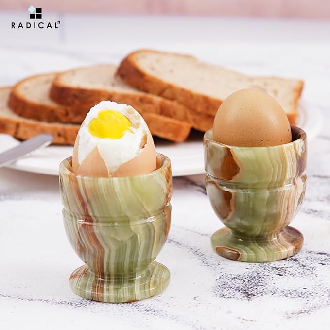 Radicaln Marble Egg Cups 2.5'' Inch Green Onyx Handmade Egg Holder For Soft Boiled Eggs Ideal Egg Cup Holder & Hard Boiled Eggs Cups Set Egg Holder Countertop