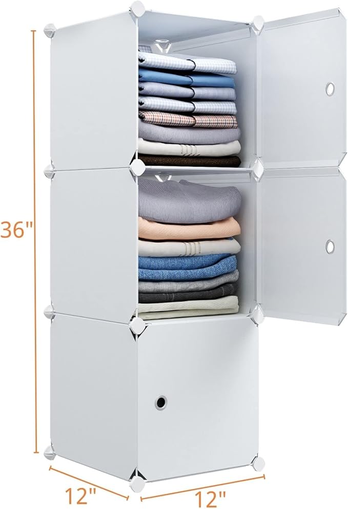MAGINELS 3 Cube Storage Organizer,Plastic Cabinet with Door.Narrow Cube Clothing Storage Shelves,Closet Organization for Bedroom,White(11.8x11.8inch)