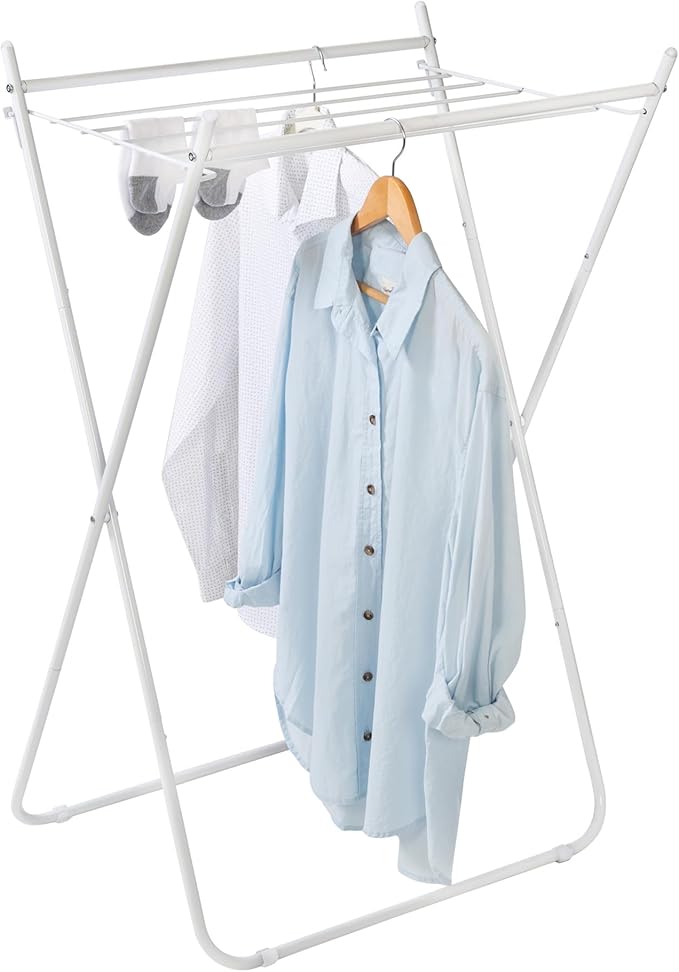 Honey-Can-Do Collapsible Metal Clothes Drying Rack, Foldable Laundry Rack Holds 40 lbs, Hanger-Friendly Design with Non-Skid Feet, Space-Saving Accordion Fold, Indoor Outdoor, White