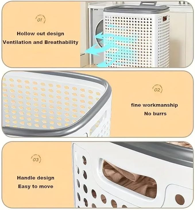 Rolling Laundry Hamper with Lid, Perforated Metal Design, L Size, Portable Handle, Smooth Edges, Ventilated Basket with Wheels, 23.8x16.7x12.9 Inches