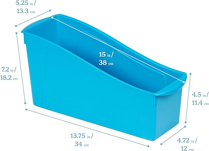ECR4Kids Linking Plastic Storage Book Bin, Multipurpose Organization, Neon Blue, 10-Piece
