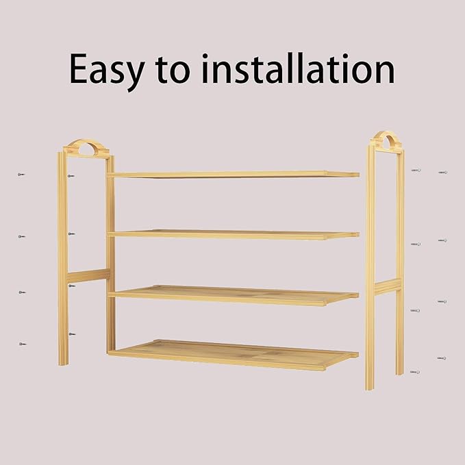 4-Tier Shoe Rack Bamboo Shoe Organizer Free Standing Shoe Storage for Entryway, Closet, Hallway, Bathroom and Living Room, Natural