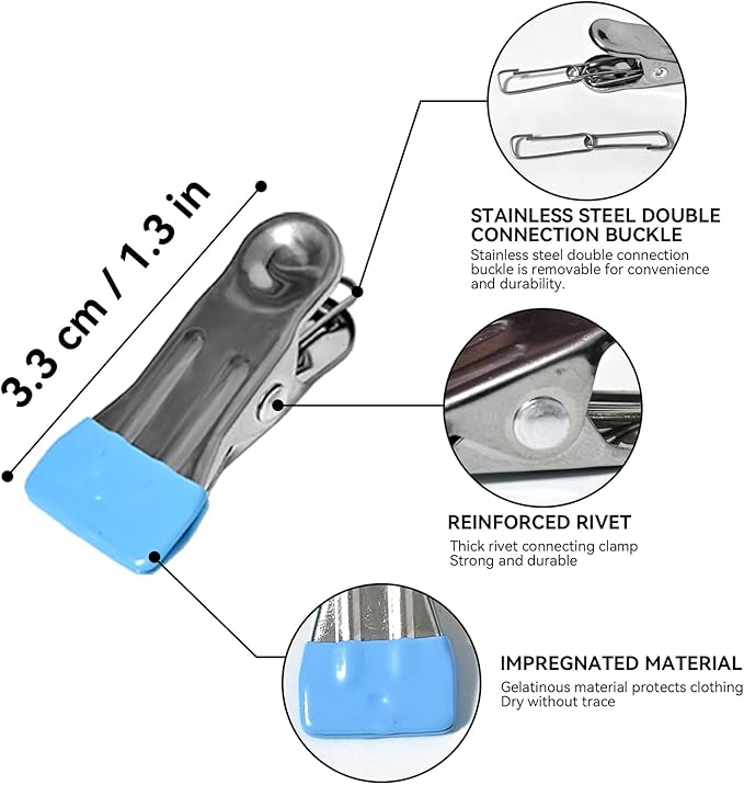 Funamily Clothes Drying Rack,Stainless Steel Laundry Drip Hanger with 24 Clips, Heavy Duty Round Swivel Windproof Hook Underwear Hanger for Drying Towel, Bras, Sock,Lingerie, Baby Clothes (Blue)