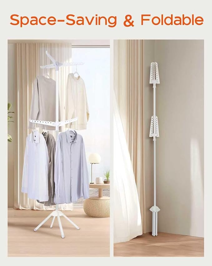 CASAMAYA Clothes Drying Rack Foldable, 74.8 inch 2 Tier Laundry Drying Rack with Rotating Clothes Rail for 54 Pieces of Clothes, Space Saving, Indoor, Stainless Steel, White CDR002W11