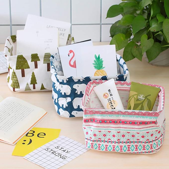 Foldable Storage Basket - Set of 6 Small Collapsible Canvas Containers Organizers with Handle for Home Decor or Storing Toys, Keys, Sundries, Little Crafts. (Style B)