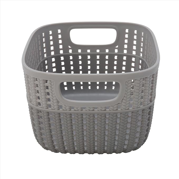 Simplify 4 Pack 2 Tone Sailor Knot Plastic Storage Tote | Decorative Basket | Closet Organization | De-clutter | Accessories | Toys | Bathroom Organization | Small | Grey/Grey