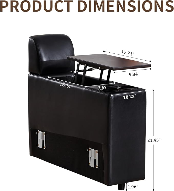 LEVNARY Modular Lift-Top Console with USB Charging and Cup Holders, Center Storage Module for Modular Reclining Sofa (Black)