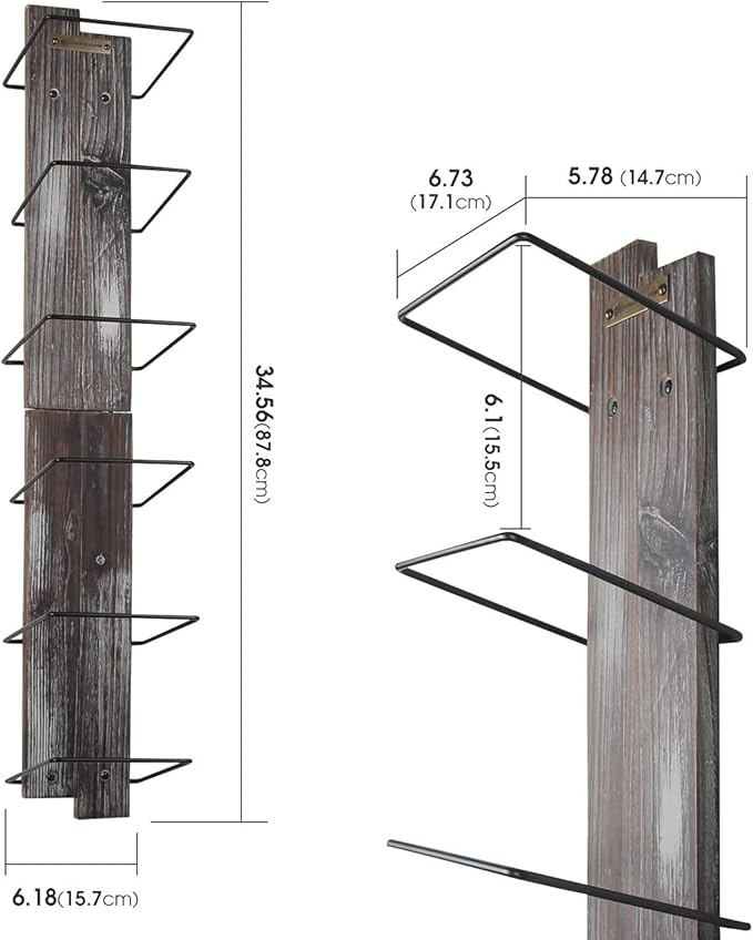 J JACKCUBE DESIGN Wall Mount Rustic Wood and Metal Towel Rack 6 Tier Shelf Holder for Shower & Hand Towels for Bathroom Hanging Storage Multi-Rack - MK594A