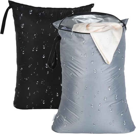 OTraki 2Pcs Exlarge Wet Bag 24x32 inch Reusable Waterproof Wet Dry Bag with Zipper Handle Wet Clothes Washable Laundry Bag for Travel Swimsuit Beach Drying do not exceed 176℉ Black & Grey