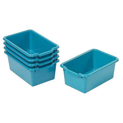 ECR4Kids Scoop Front Storage Bin, Multipurpose Organization, Turquoise, 5-Piece