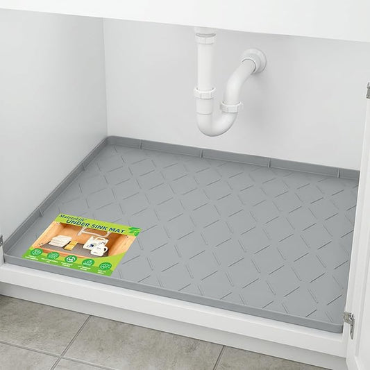 Mateeylife Under Sink Mats for Kitchen Waterproof 22"X19", Undersink Protectors，Silicone Mat Cabinet Liner, Under Sink Organizer for Bathroom and Kitchen，Boot Tray Pet Food Mat, Light Grey
