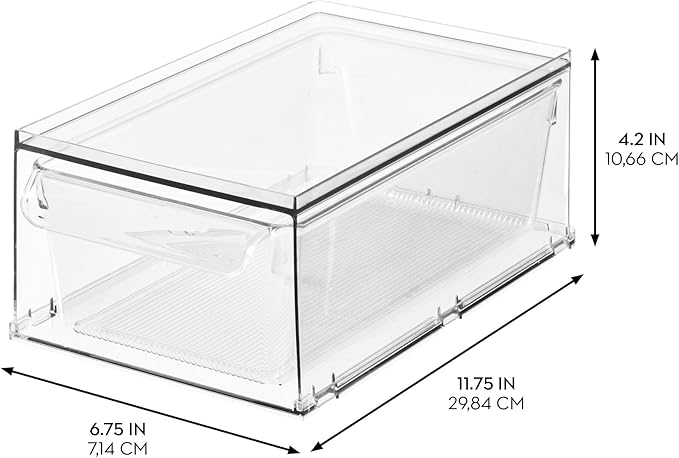 iDesign Stackable Kitchen Storage Drawer for Fridge, Pantry, Under-Sink, or Cabinet - Set of 2 - Clear
