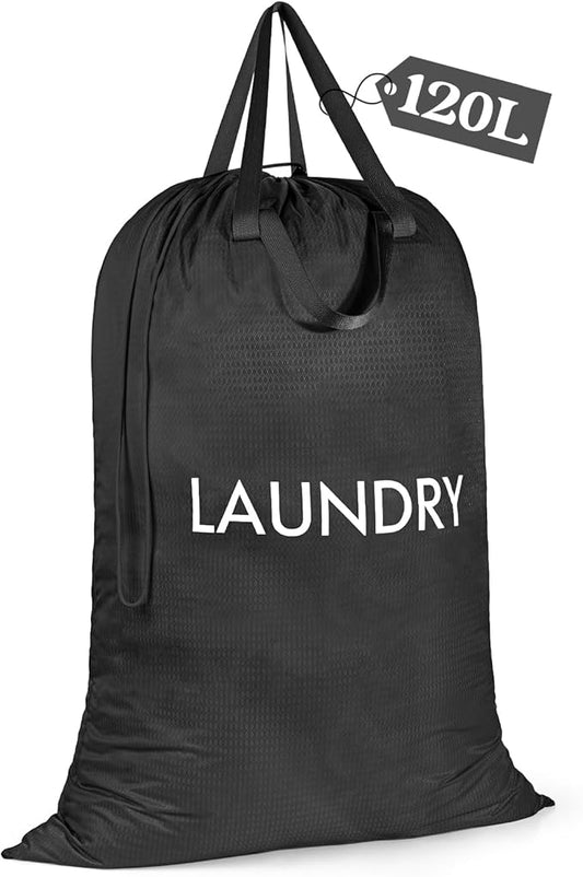 MissBoy 120L Heavy Duty Nylon Laundry Bag with Shoulder Handles, Tear-Resistant & Splash-Proof Dirty Clothes Storage Pouch for College Dorms, Laundromat & Beach Travel, Foldable & Washable