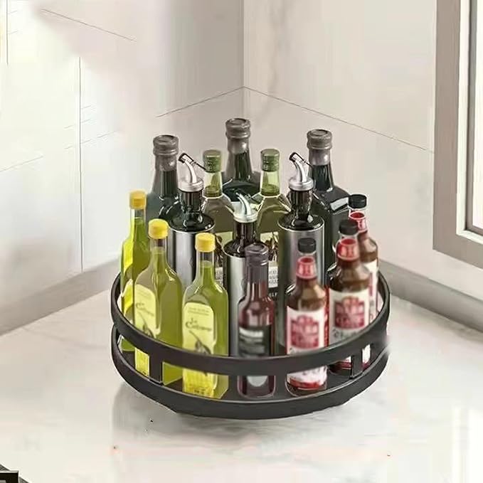 Rotating Spice Rack, Multi-Layer Tier Lazy Susan Turntable, Rotates 360 Degrees, Adjustable Shelves, Double Layer, and A Revolving Design Make it the Perfect Spice Holder ( Color : Black , Size : 1 la