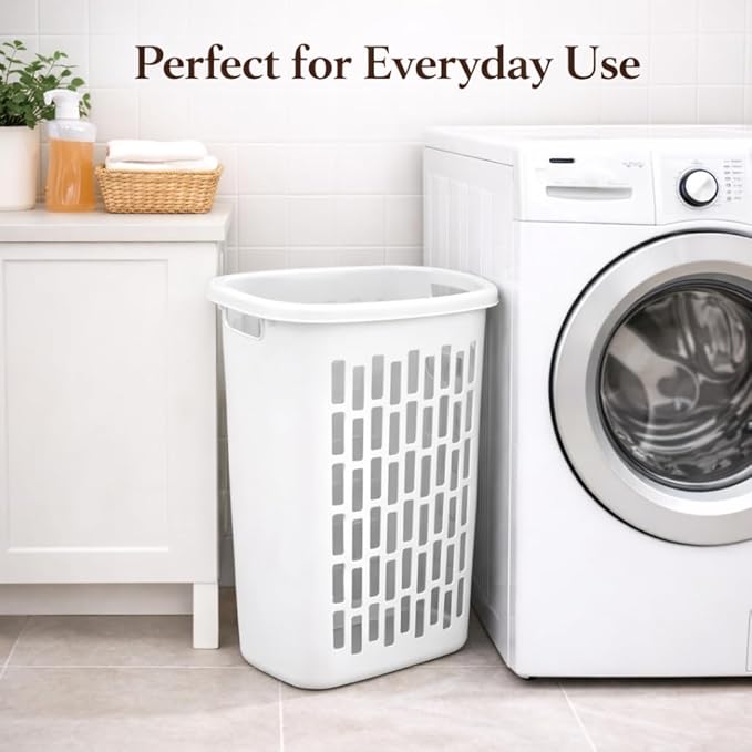 Rectangular Plastic Laundry Hamper, Slim Space-Saving Design for Narrow Areas, Open Top Clothes Basket for Laundry, Bathroom or Closet, White