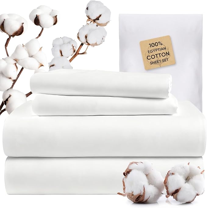 TWK 1200 Thread Count 100% Egyptian Cotton Sheets Bed Set,Thickness,Long-Lasting Durability,Resists Pilling,Deep Pocket Up to 18",with a Laundry Bag (White, Full)