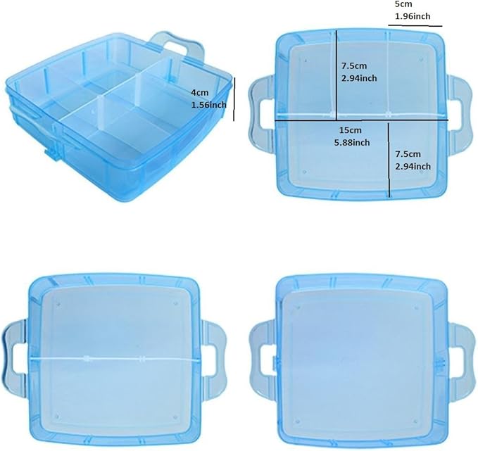 Kamay's 3-Tier Transparent Stackable Adjustable Compartment Slot Plastic Craft Storage Box Organizer Snap-Lock Tray Container 3 Sizes 4 Candy Colors Available (Medium 18 Compartment, Orange)
