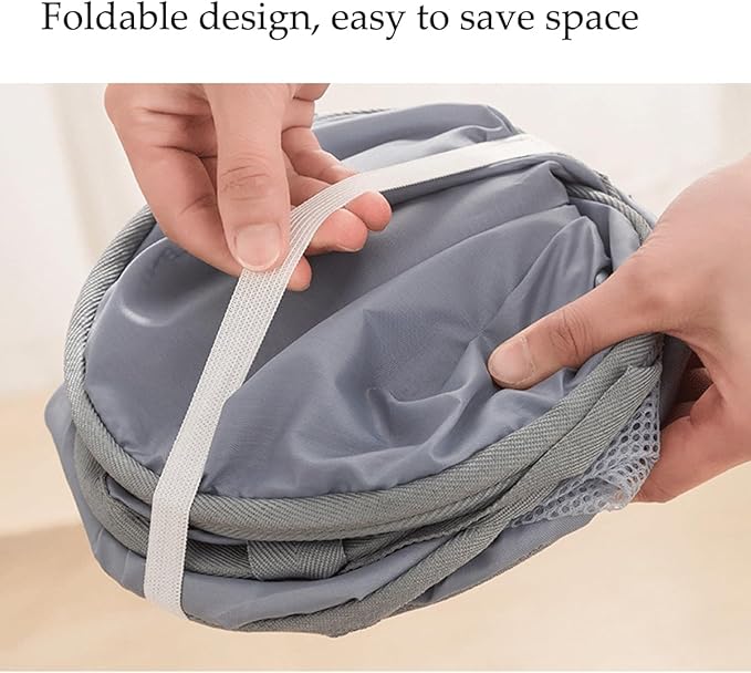 Mesh Laundry Hamper Basket, Sturdy 3 Compartments Laundry Basket, Foldable Pop up Laundry Hamper with Side Pocket for Laundry Room, Bathroom, Kids Room, College Dorm or Travel, Gray