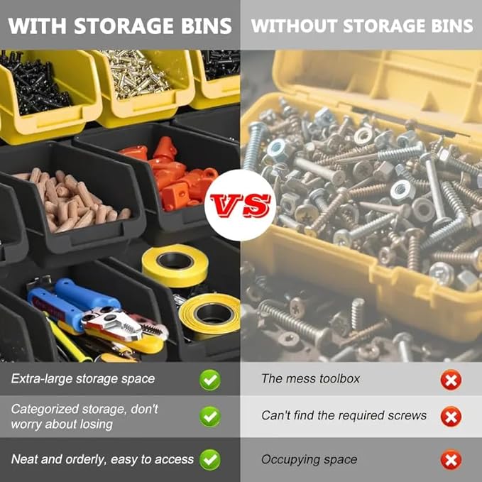 Wall Mounted Storage Bins, Nut and Bolt Organizer, Plastic Bolt Bin, Screw Organizer, Storage Bins for Garage (RED+BLACK, LARGE(60PCS))