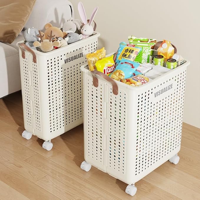 BOHOIDEE X-Large Foldable Laundry Hamper with Wheels and Handle, Collapsible Rolling Laundry Basket, Versatile Portable Storage Basket for Laundry/Bathroom