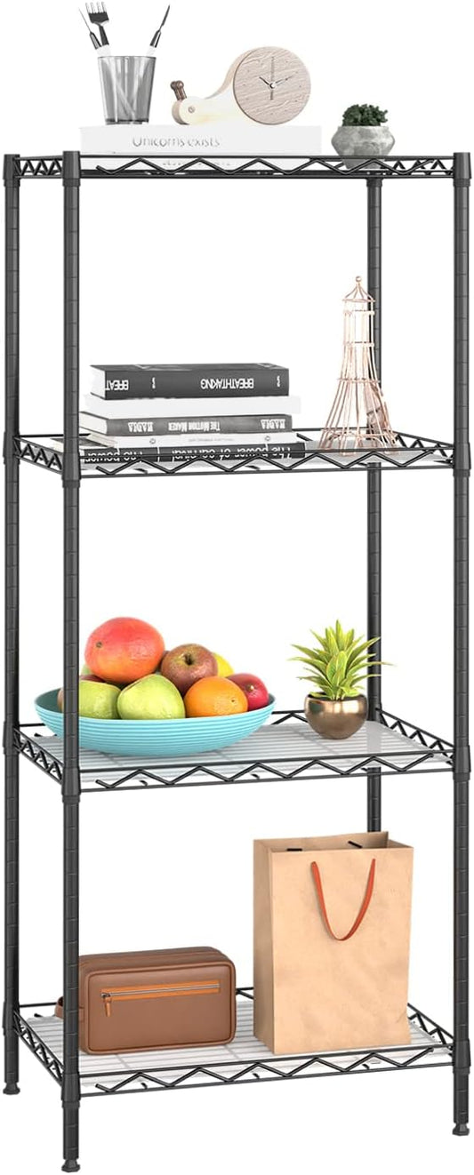 BestOffice 4-Shelf Adjustable Storage Shelving Unit Metal Rack Wire Shelf 600Lbs Capacity with 4 PP Sheets 18L x 12W x 44H for Laundry Bathroom Kitchen Garage,Black