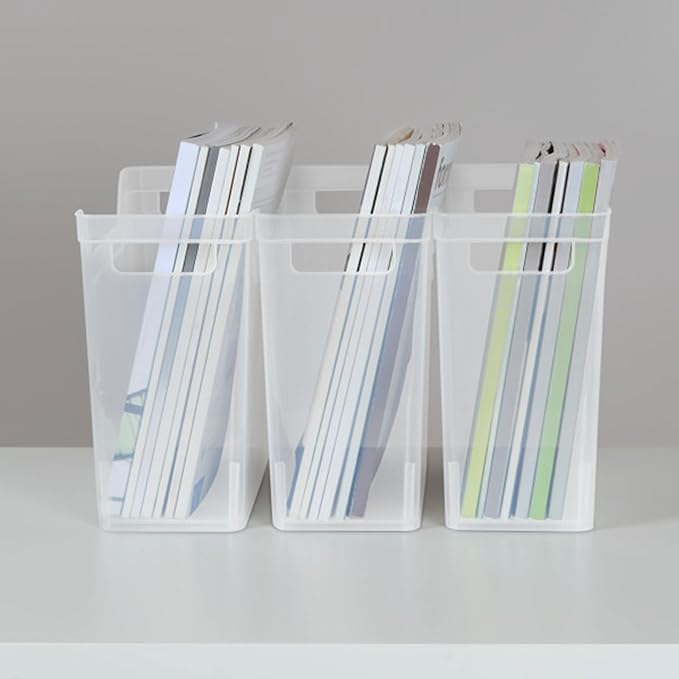 Sterilite Narrow Shelf Bin Organizing Plastic Container, Home Kitchen or Office Storage Tote, Open Top Basket with Handles, 18 Pack, Clear