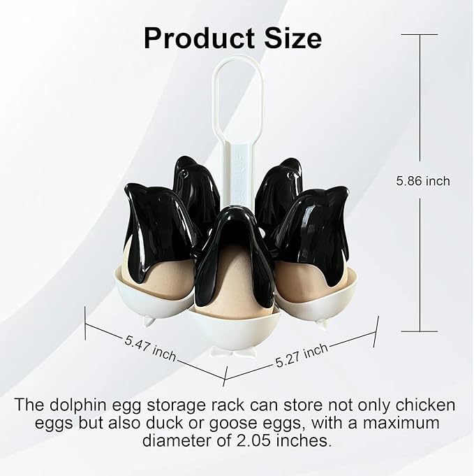 Asltw Dolphin Egg Holder Rack, 5 Egg Boiling Tray with Flip Top 10 Egg Storage, Heat Resistant Handle, Multi Purpose Egg Poacher for Cooking, Fridge Organizing & Serving (Black+White)