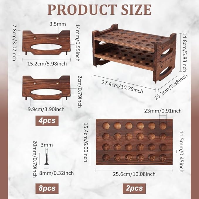 BENECREAT 48 Slot 2 Tier Stackable Wooden Quail Egg Holder Rack, Rustic Brown Egg Organizer for Kitchen Storage Display