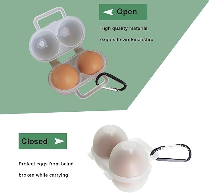 Ragyzity Plastic Portable 2 Grids Egg Carrier for Camping & Outdoor, Compact Egg Storage Container with D Buckle Leakproof Shockproof Protection, Reusable Kitchen Essentials (2PCS)