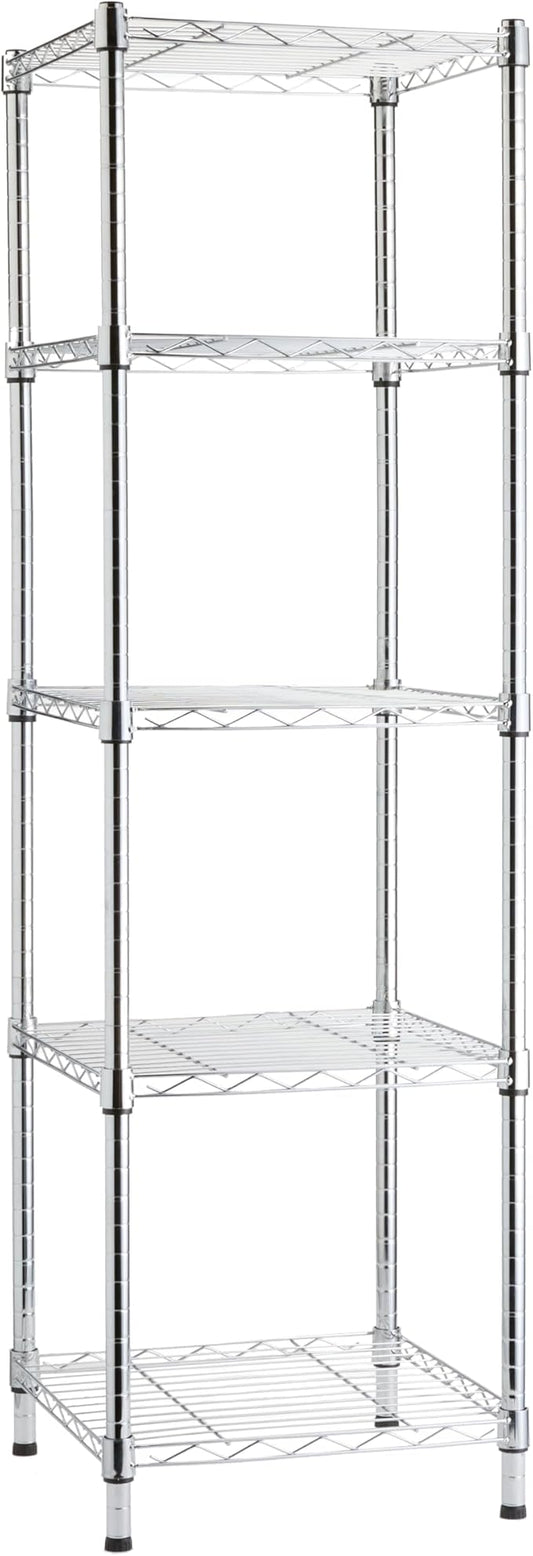 Amazon Basics 5-Shelf Tower Adjustable Storage Shelving Unit, Chrome, 16" x 16" x 54", 150 lbs Per Shelf | Tower, Adjustable