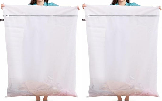 Kimmama Laundry Mesh Wash Bags, Lingerie Bags for Washing Delicates, Mesh Laundry Bags for Washing Machine, White Net, Grey Zipper, Super Large (Pack of 2)