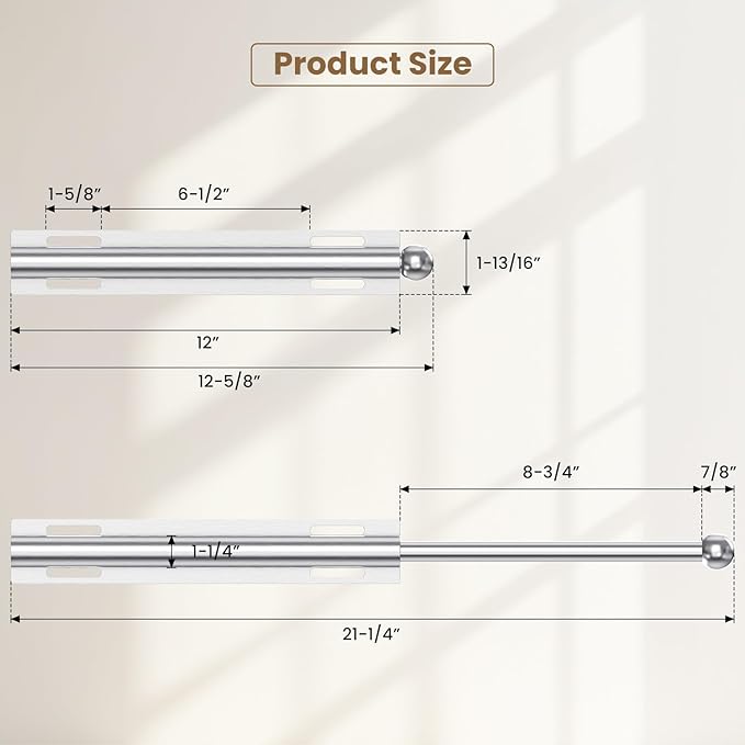Supforce Valet Rod for Closet Pull Out, Retractable Slide Out Valet Rod Closet Organization, 12" Aluminum Valet Clothing Hanger Rods Perfect for Suits, Freshly Pressed Clothes, Polished Chrome