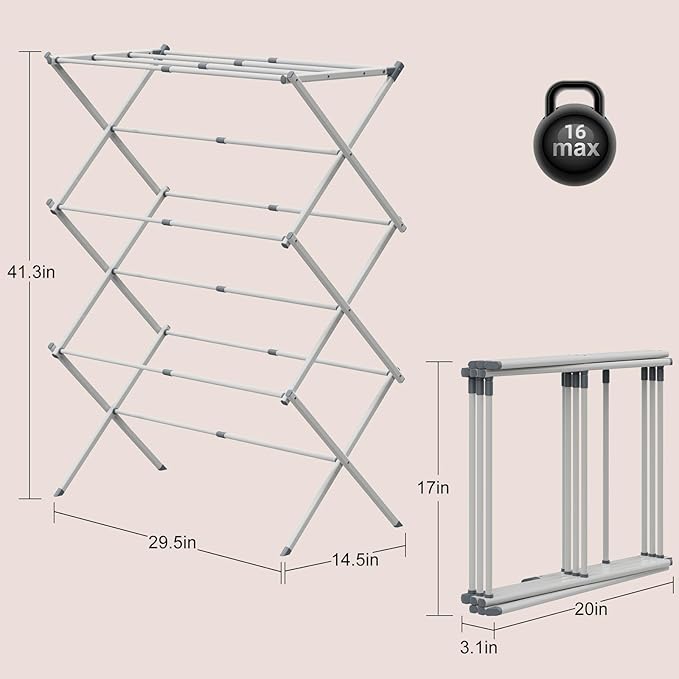 SsngygHme Drying Rack for Laundry, Foldable Clothes Drying Rack, Small Collapsible Dry Rack for Clothes, Use for Indoor & Outdoor Drying Clothes, 40"x29"x14.5"(White)