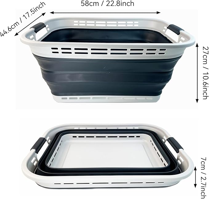 SAMMART 42L (11 gallons) Collapsible Plastic Laundry Basket - Portable Pop Up Storage Container/Organizer - Portable Hamper - Space Saving Easy Storage (Grey/Slate Grey (Set of 2))