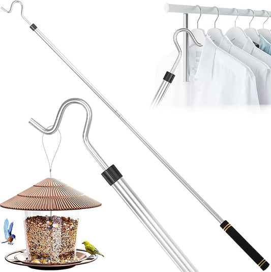 Clothes Hanger Reaching Hook,33 to 51Inch Clothing Hook Pole Long Christmas Light Hanging Extension Adjustable Clothes Rod Assist Tool Sponge Handle Shutters Pole Ceiling Home Reacher Poles