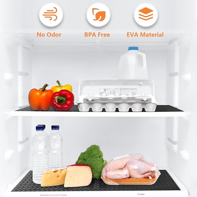 Shelf Liners for Kitchen Cabinets Refrigerator Liners Waterproof & Oil-Proof Kitchen Cupboard Liner Non-Slip Drawer Mats EVA Material Non Adhesive Fridge Liner for Shelves - Black 11.8 x 236.2 Inches