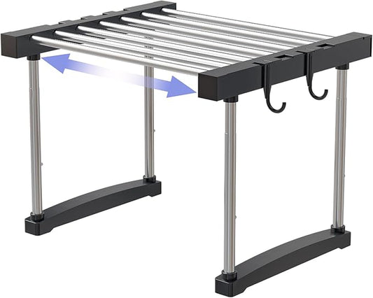 BLULEE Dual-Adjustable Cabinet Organizer Shelf,Expandable Width & Height Stackable Spice Rack with Snap-Lock,2-Tier Kitchen Organization and Storage for Under Sink,Countertop,Pantry,Black,1Pack