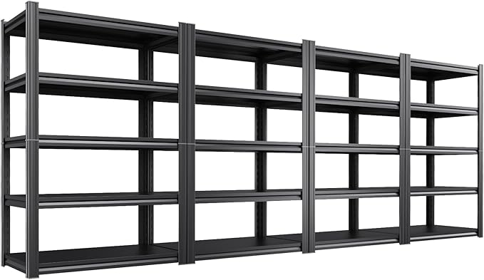 Set of 4 Garage Shelving Heavy Duty Storage Shelves, Metal Adjustable Shelving Unit, Utility Garage Organizer Shelf for Basement, Pantry, Kitchen, Warehouse,15.7" D x 35.4" W x 71.2" H, Black
