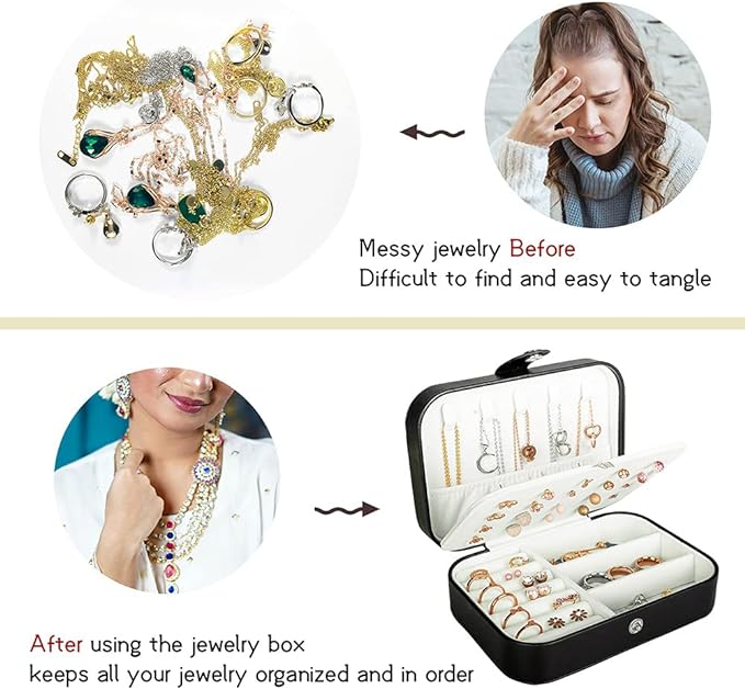 Hatori Travel Jewelry Box, PU Leather Small Jewelry Organizer for Women Girls, Portable Mini Travel Case Display Storage Holder Boxes for Stud Earrings, Rings, Necklaces, Bracelets.