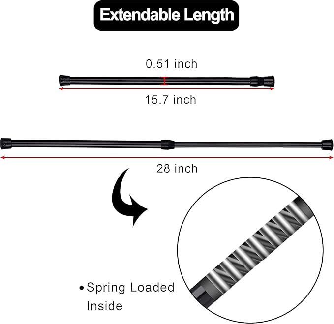 SIQUK 6 Pack Cupboard Bars Adjustable Spring Tension Rods Black Refrigerator Bar Extendable Rod for DIY Projects, 15.7 to 28 Inches