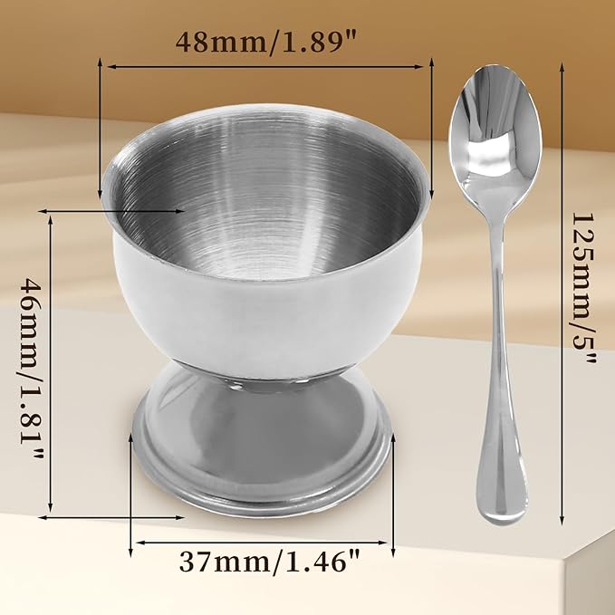 Bonsicoky Silver Egg Cups and Spoons Set of 8 - Stainless Steel Egg Holder with Spoons - Egg Tray Kitchen Tool for Soft & Hard Boiled Eggs