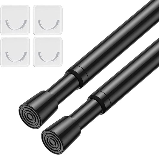 2Pack Tension Curtain Rod 26-39 Inch Adjustable Spring Loaded Curtain Rods No Drilling Extendable Curtain Rods for Window Bookshelf Kitchen Bathroom Closet Storage, Black