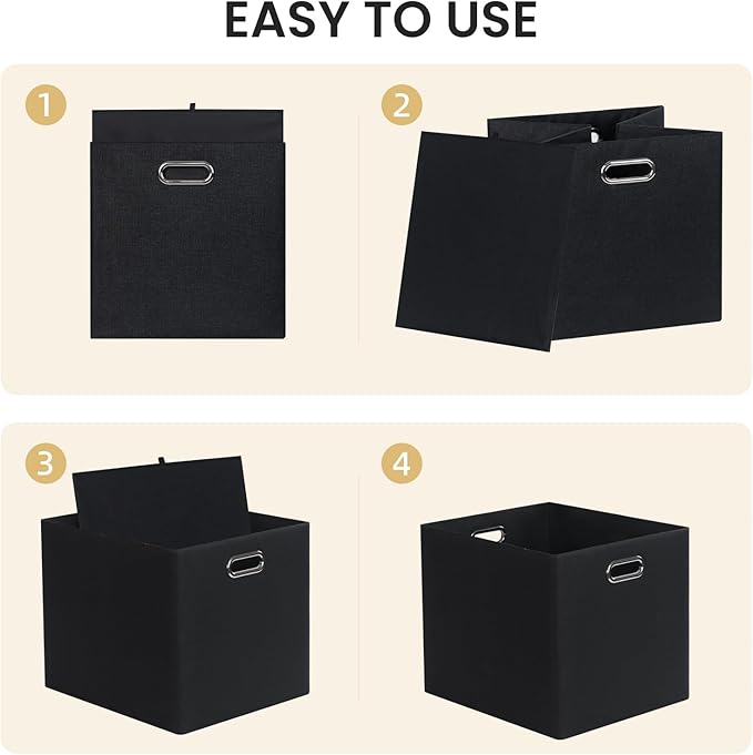 Posprica 3X Thicker Collapsible Storage Bins,13×15x13 Foldable Storage Cube Boxes Fabric Drawer for Closet Shelf Cabinet Bookcase, set of 4 (Pure Black)